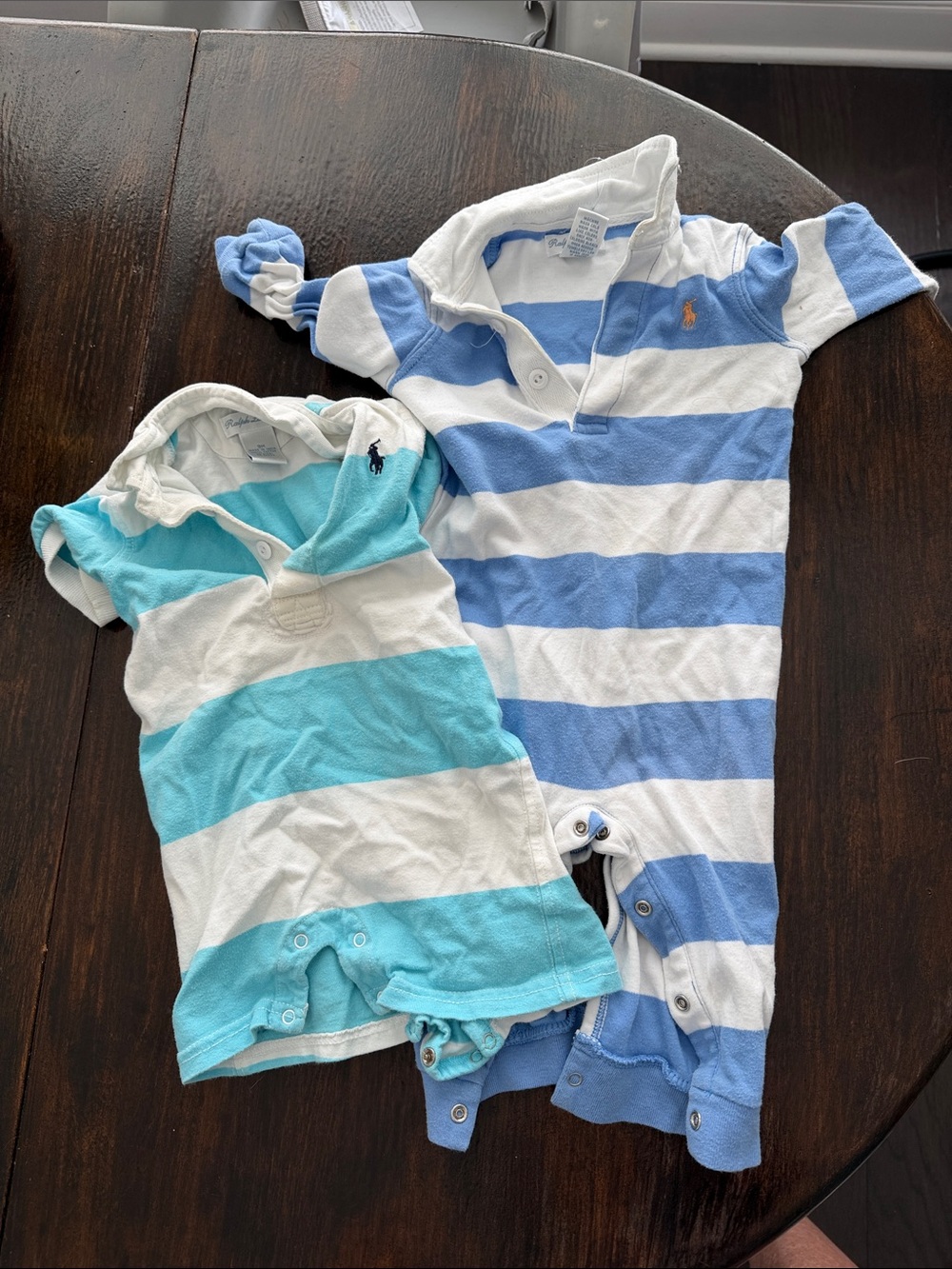 Polo by Ralph Lauren White & Light Blue Striped Cotton Polo Romper Duo